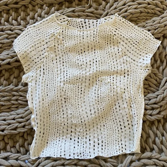 Divided White Eyelet Crop Top - Picture 1 of 2
